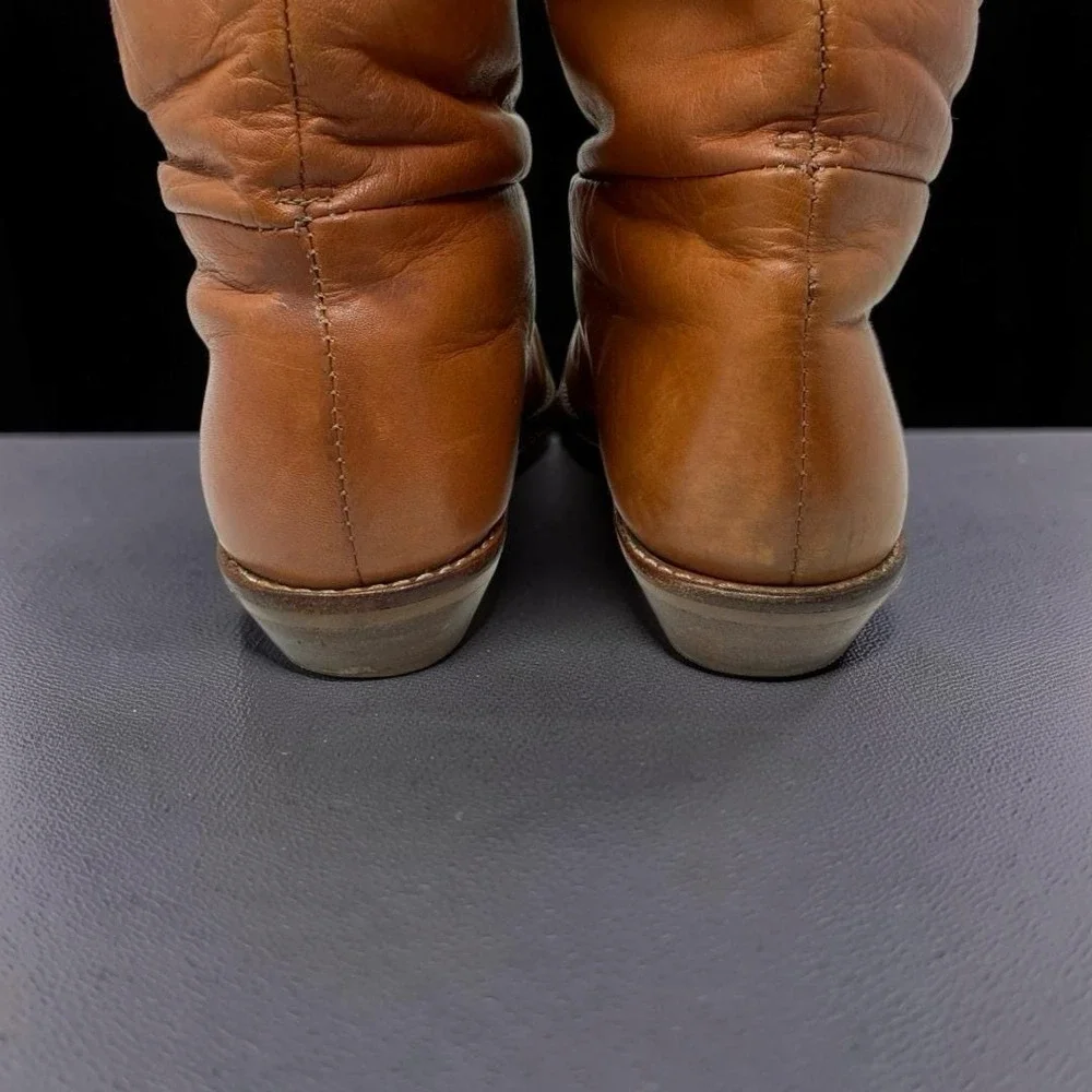 Vintage 70s Thom McAn Womens Tall Brown Leather Campus Slouch Boots US 8.5
